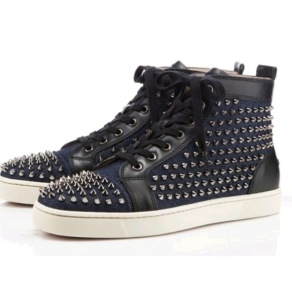 CHRISTIAN LOUBOUTIN ALL SPIKED LOUIS DENIM SNEAKERS SIZE 45